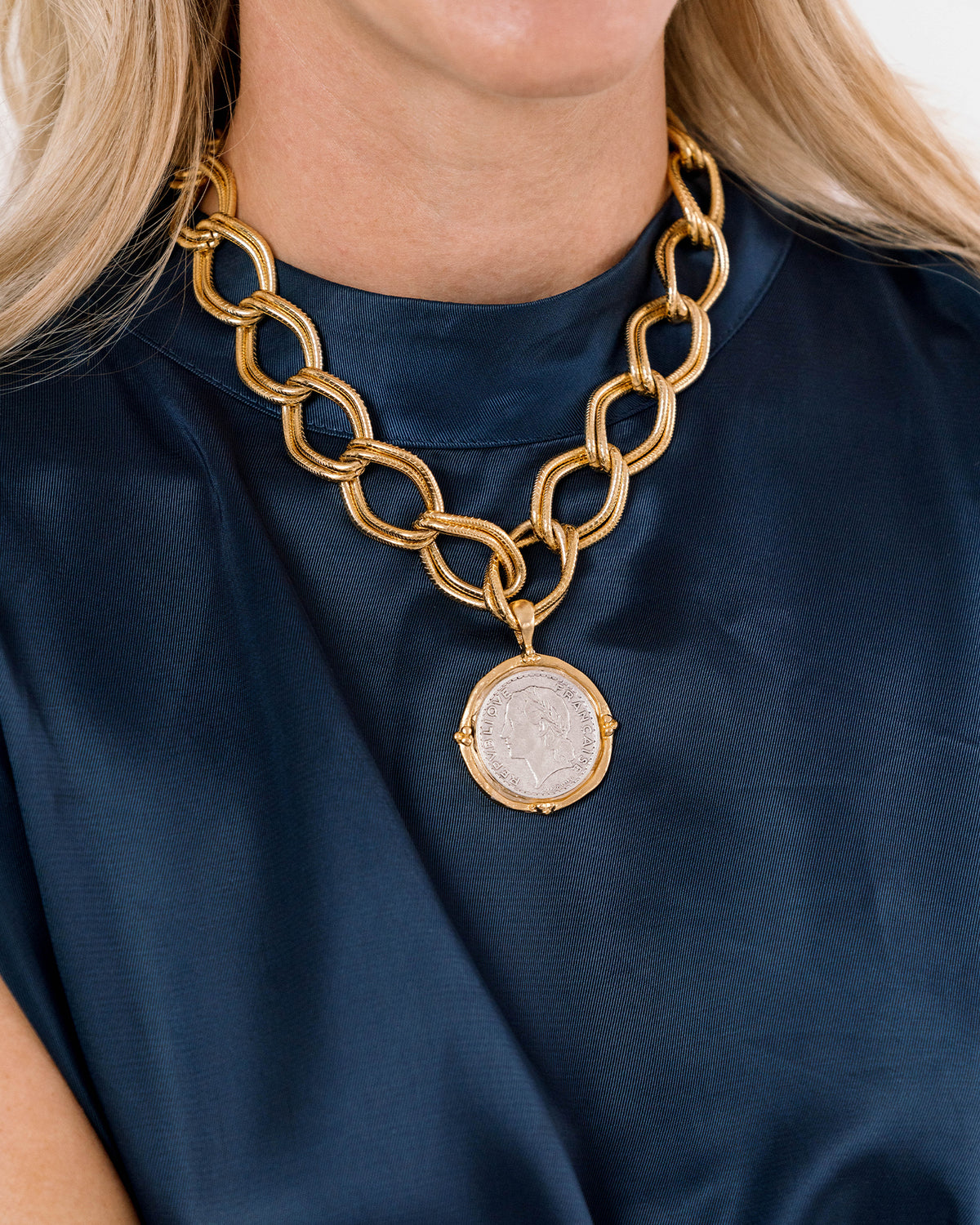 Mixed Metal Franc Chain Necklace