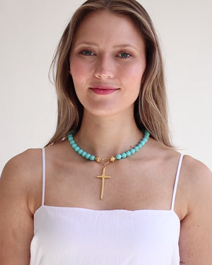 Turquoise Tall Cross Necklace