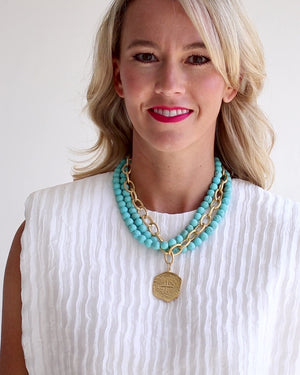 Multi Strand Turquoise + Coin Necklace