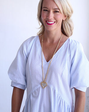 Long Mother of Pearl Heart Necklace
