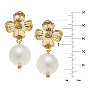 Dogwood Cotton Pearl Drop Earrings