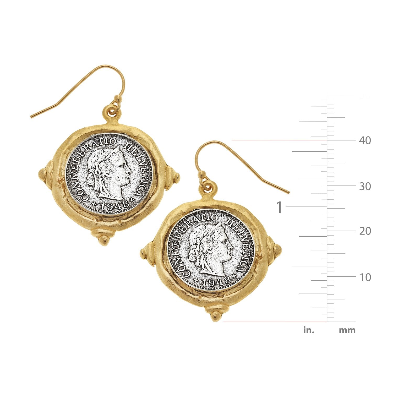 Mixed Metal French Franc Coin Earrings