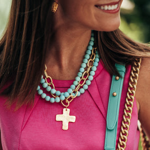 Matte Turquoise Multi-Strand Cross Necklace