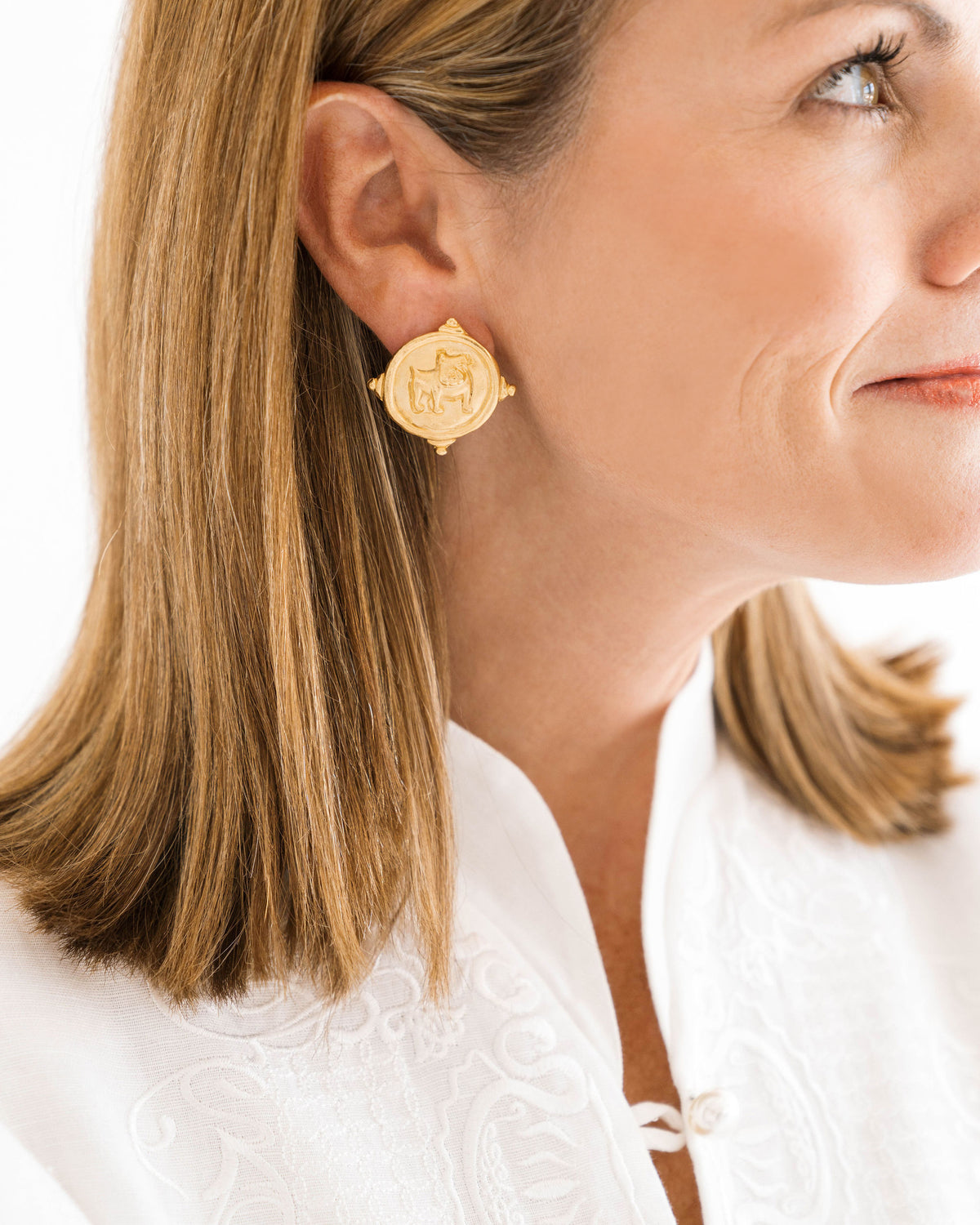 Orbita clip earrings, Asymmetrical design, Square cut, Multicolored,  Gold-tone plated
