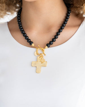 Double Cross Onyx Necklace