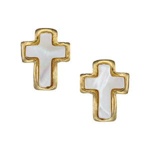 Small Mother of Pearl Cross Studs