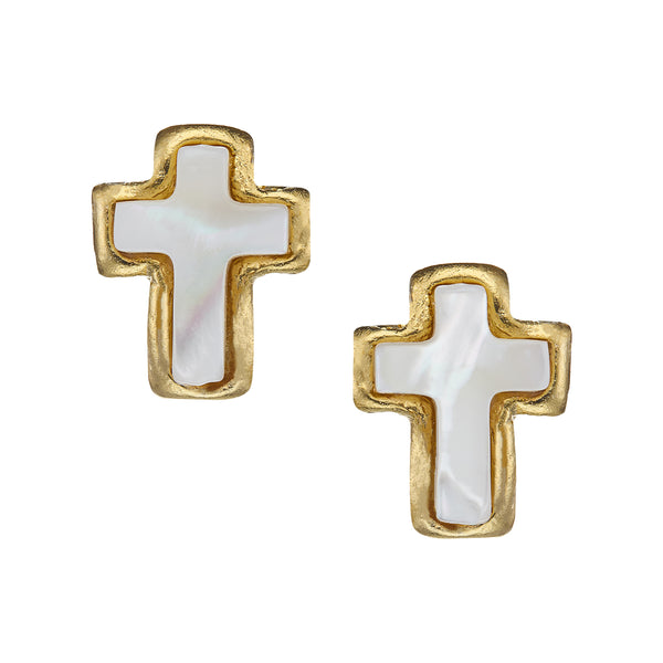 Small Mother of Pearl Cross Studs