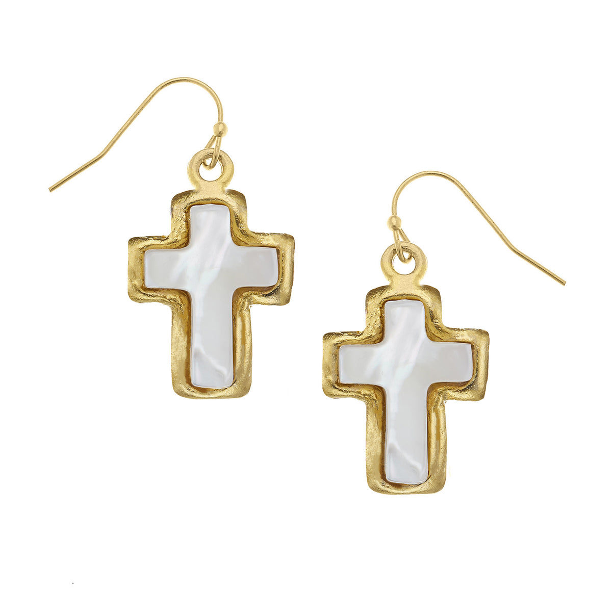 Small Mother of Pearl Cross Earrings