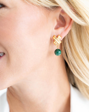 Mini X Malachite Drop Studs