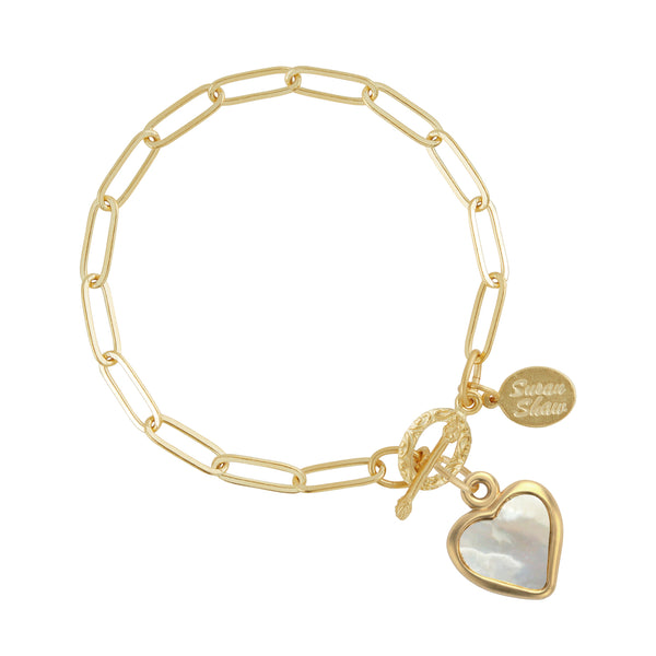 Small Mother of Pearl Heart Paperclip Bracelet