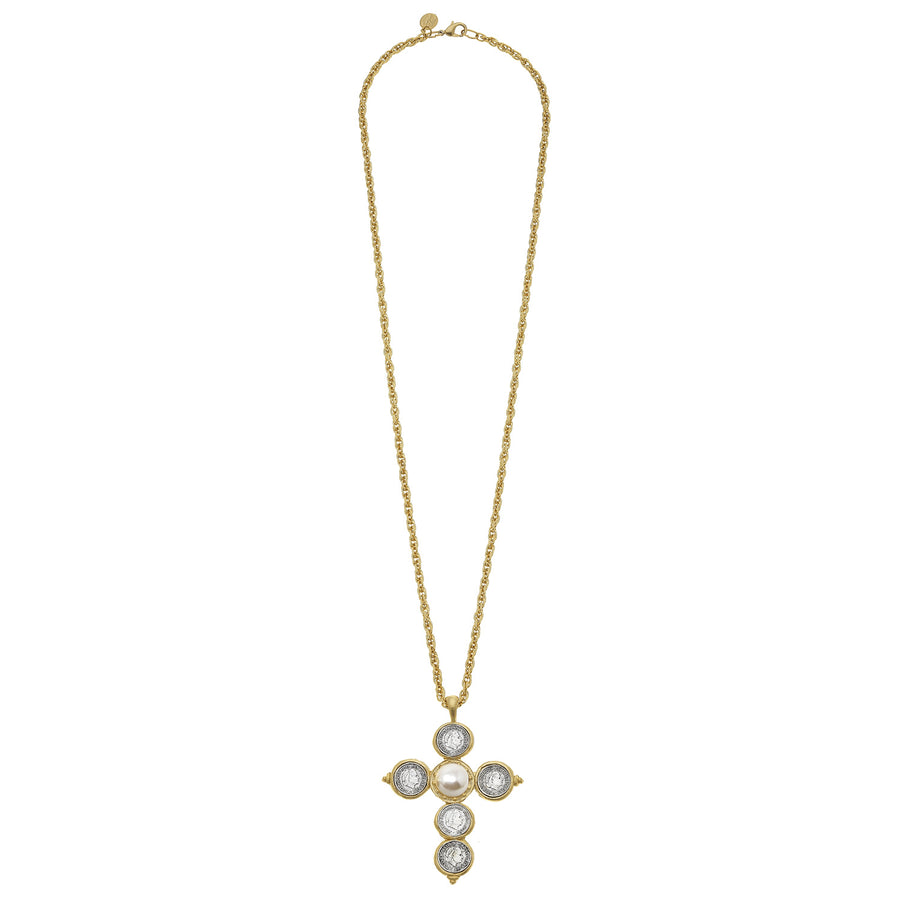 Long Coin Cross Necklace