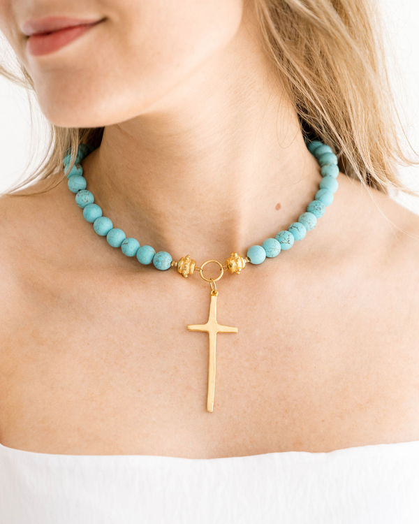 Turquoise stone cross necklace hotsell