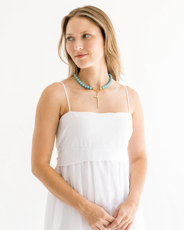 Turquoise Tall Cross Necklace