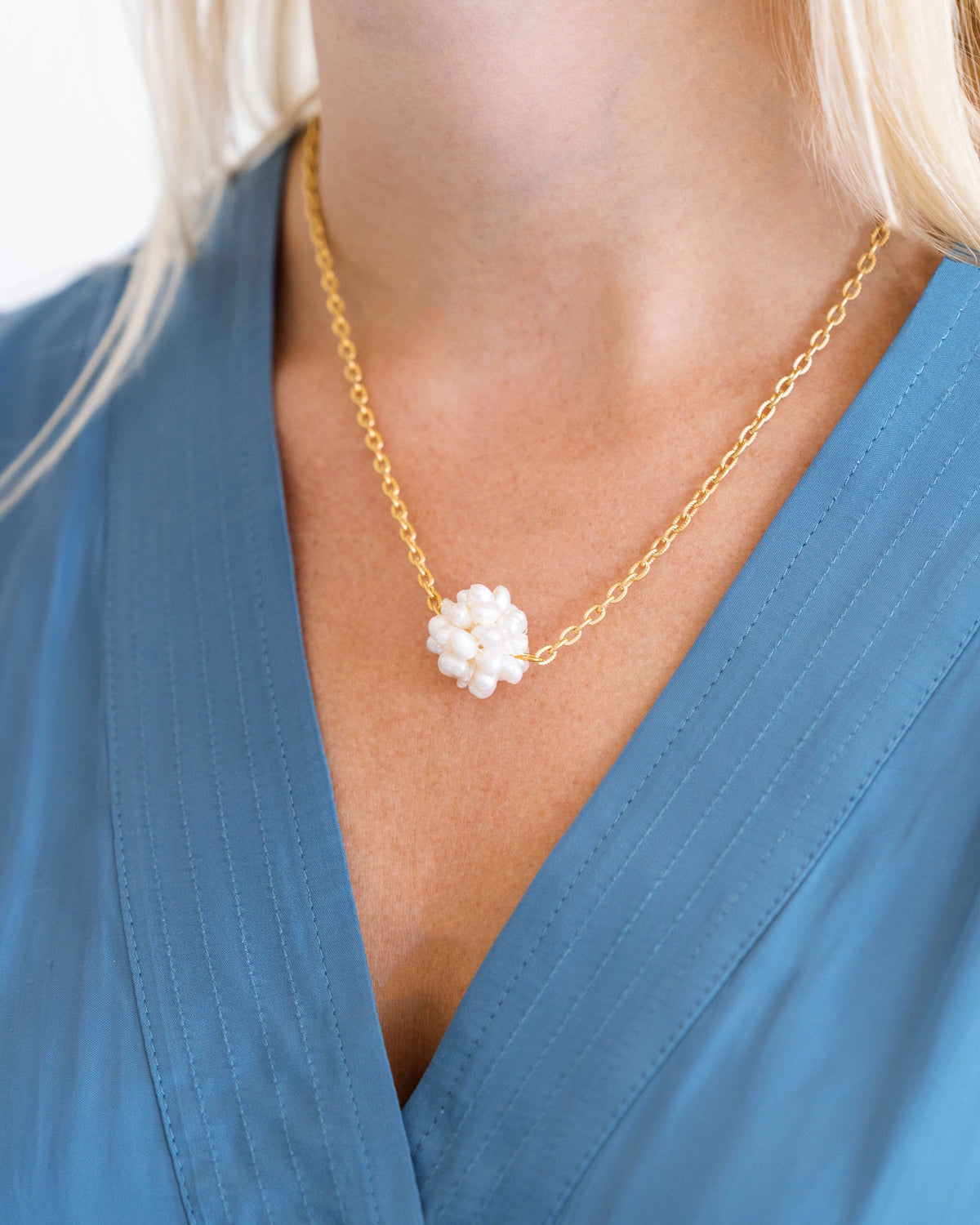 Pearl Cluster Necklace Set with Pink stones - Akshavi Trends