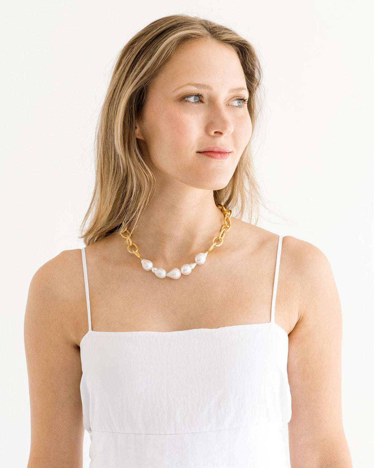 Susan Shaw Gold Chain & Baroque Pearl Accent Necklace