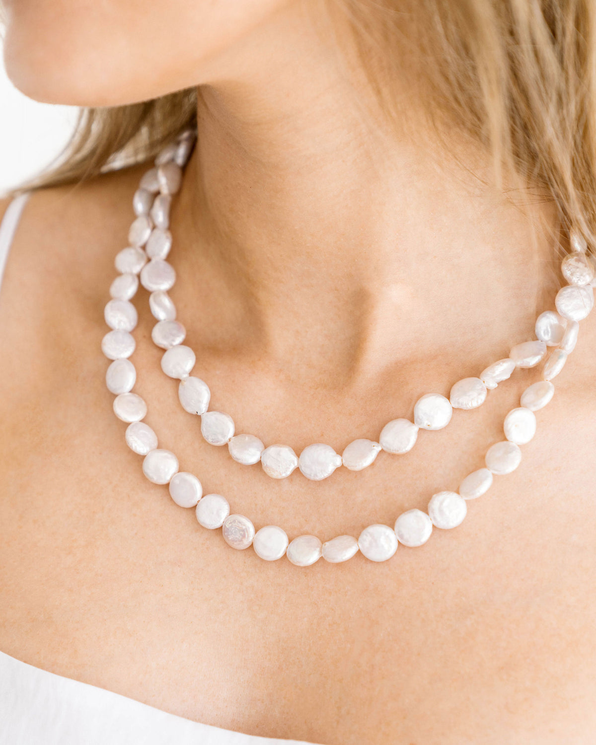 Susan Shaw Double Strand Coin Pearl Necklace