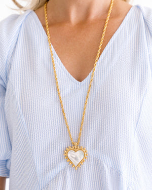 Long Mother of Pearl Heart Necklace