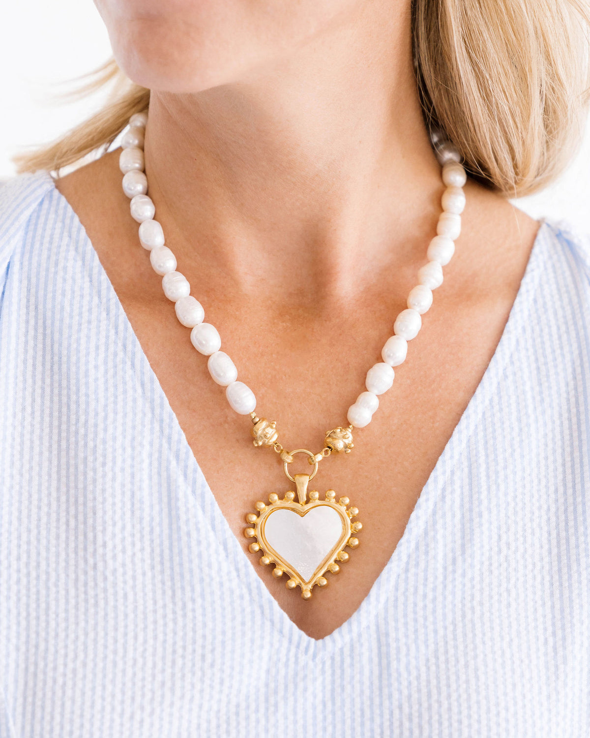 Silver Irregular Pearl Necklace & Silver Hammered Heart