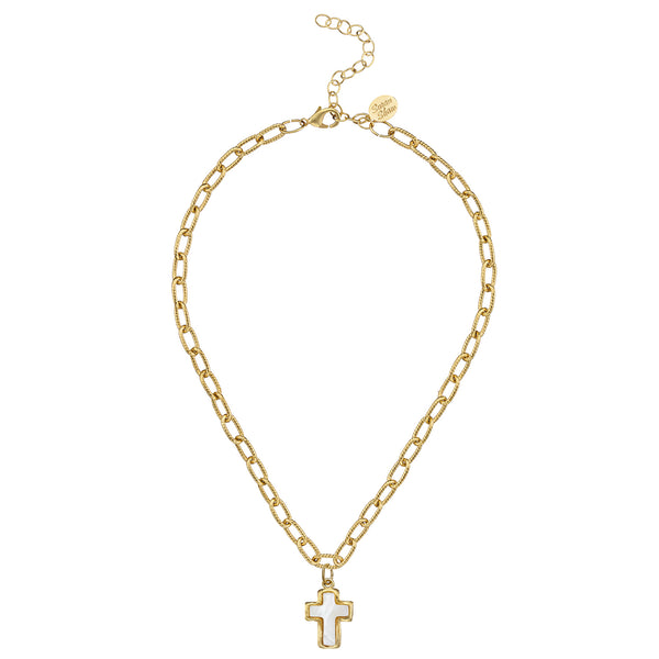 Small Mother of Pearl Cross Jane Necklace