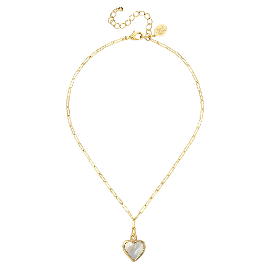 Small Mother of Pearl Heart Paperclip Necklace