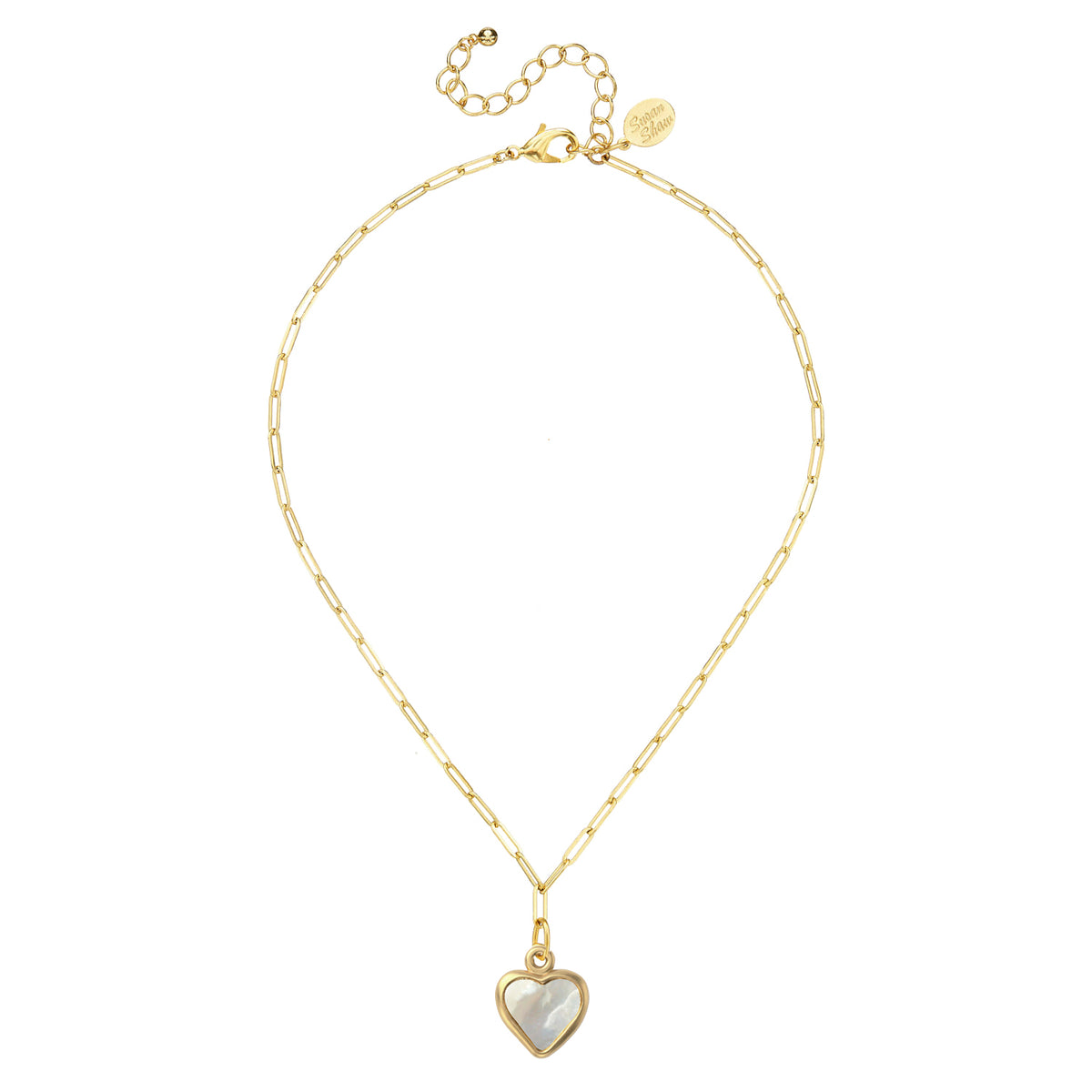 Small Mother of Pearl Heart Paperclip Necklace