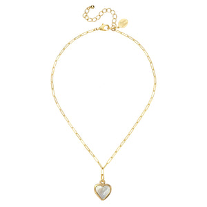 Small Mother of Pearl Heart Paperclip Necklace