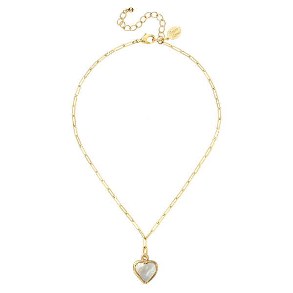 Small Mother of Pearl Heart Paperclip Necklace