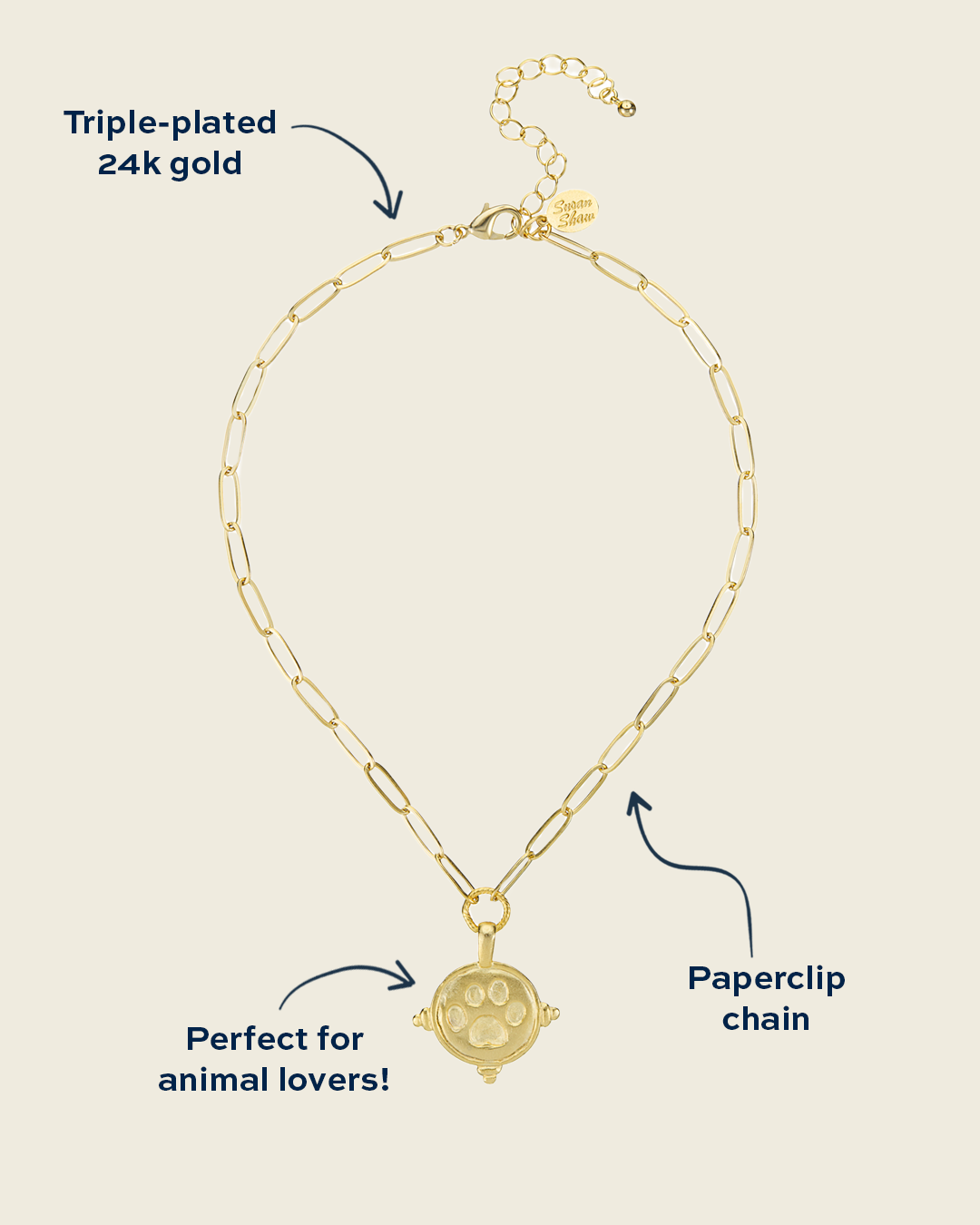 Paw Print Paperclip Necklace