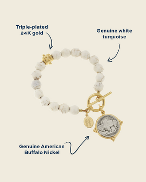 Buffalo Nickel White Turquoise Bracelet
