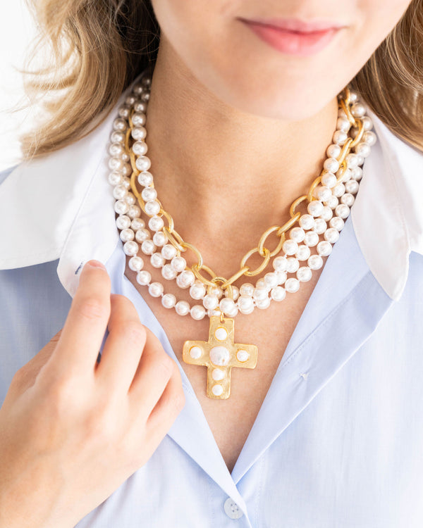 Women's Traditional Multi-Strand Pearl Necklace – Gold Plated Potli Pendant, Bridal & Festival Jewelry