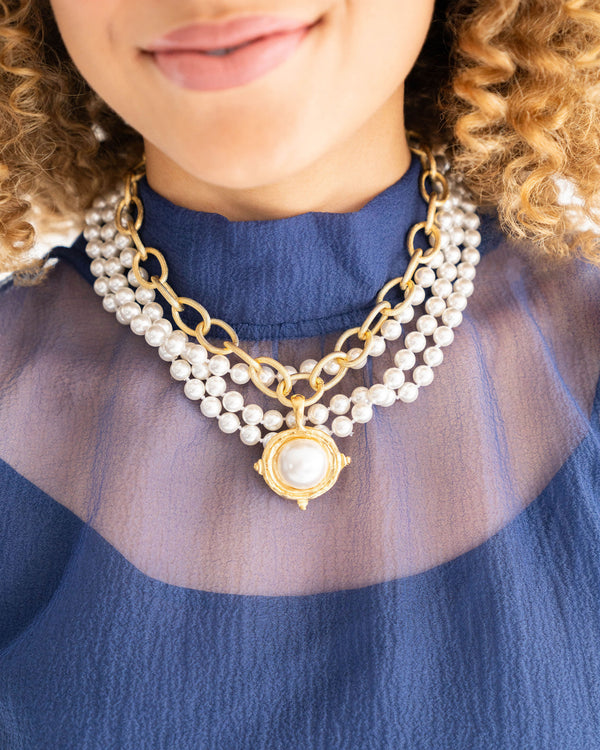 Susan Shaw Multi Strand Pearl Necklace w/ Pearl Cab