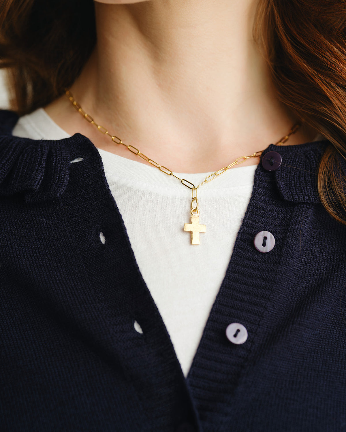 Small Cross Paperclip Necklace