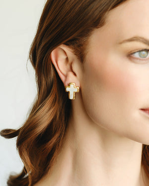 Small Mother of Pearl Cross Studs