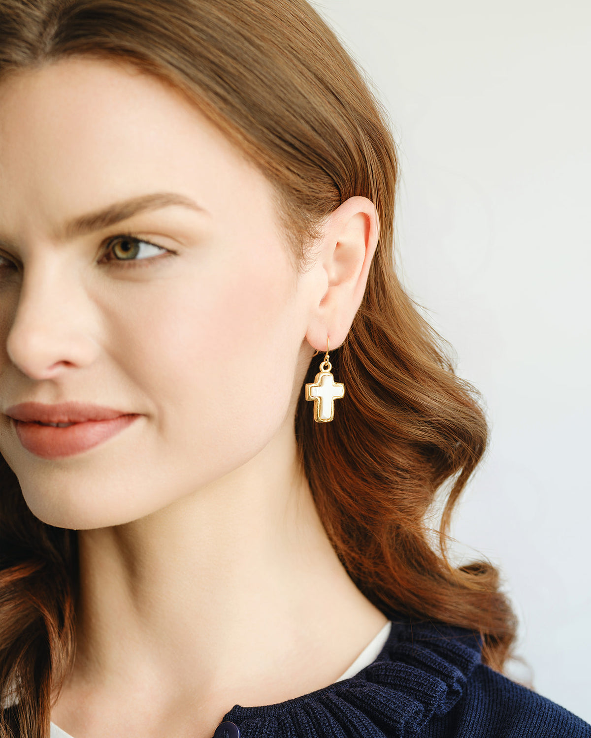 Small Mother of Pearl Cross Earrings