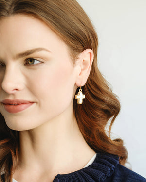 Small Mother of Pearl Cross Earrings