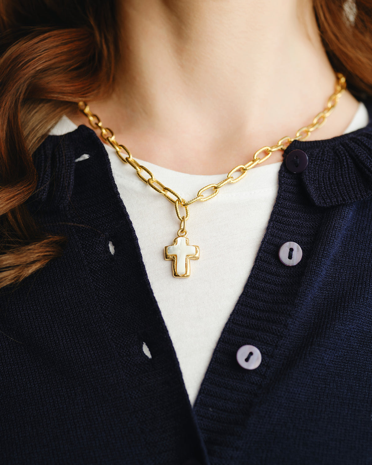 Small Mother of Pearl Cross Jane Necklace