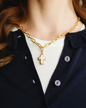 Small Mother of Pearl Cross Jane Necklace