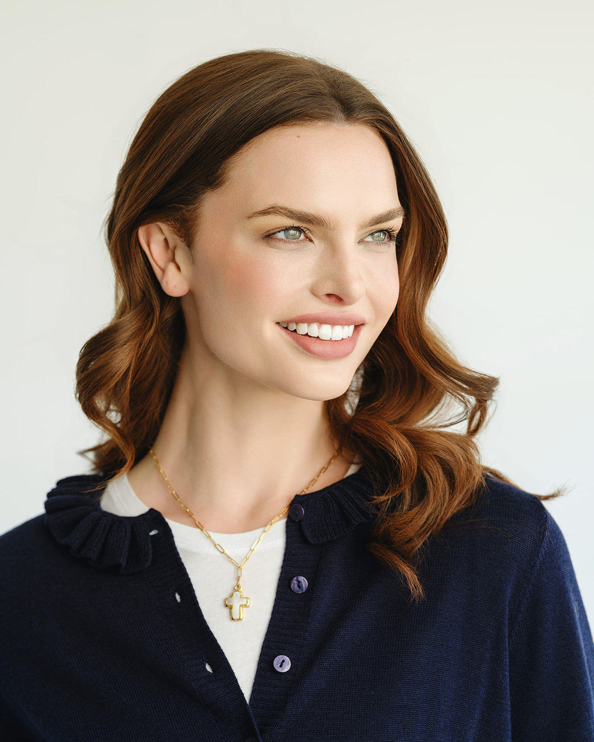 Small Mother of Pearl Cross Paperclip Necklace