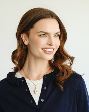 Small Mother of Pearl Cross Paperclip Necklace