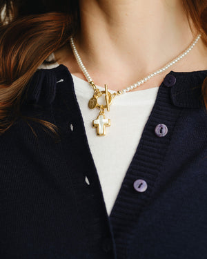 Small Mother of Pearl Cross Katie Necklace