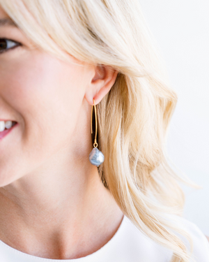 Grey Baroque Pearl Threader Earrings
