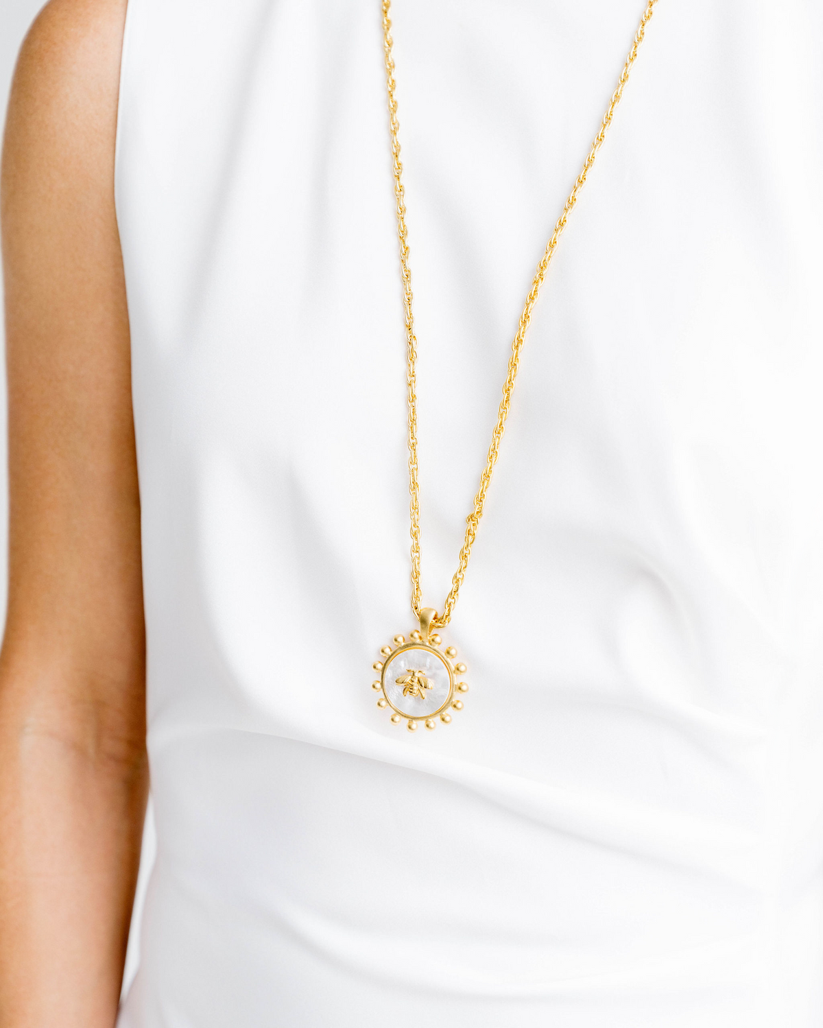 Long Mother of Pearl Bee Necklace