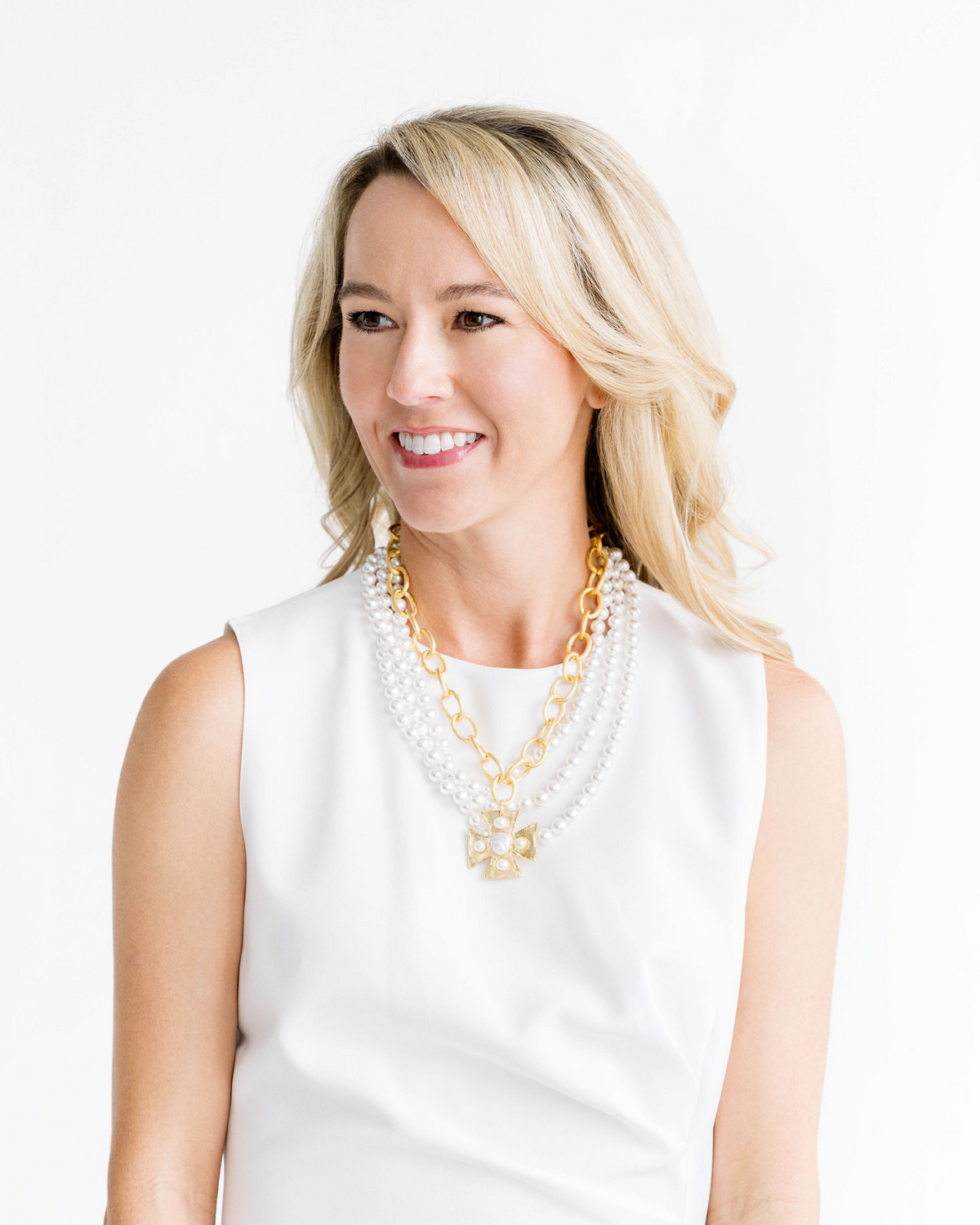 Susan Shaw Maltese Cross on Multi Strand Pearl Necklace Susan Shaw Maltese Cross on Multi Strand Pearl Necklace