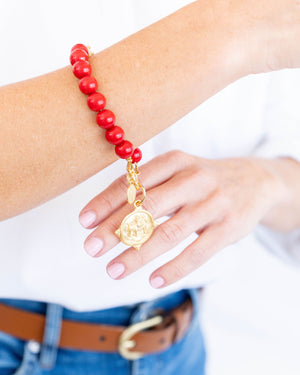 Bulldog + Red Coral Bracelet