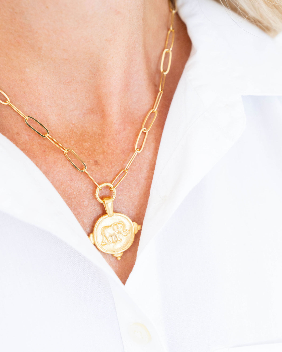 Elephant Intaglio Paperclip Necklace