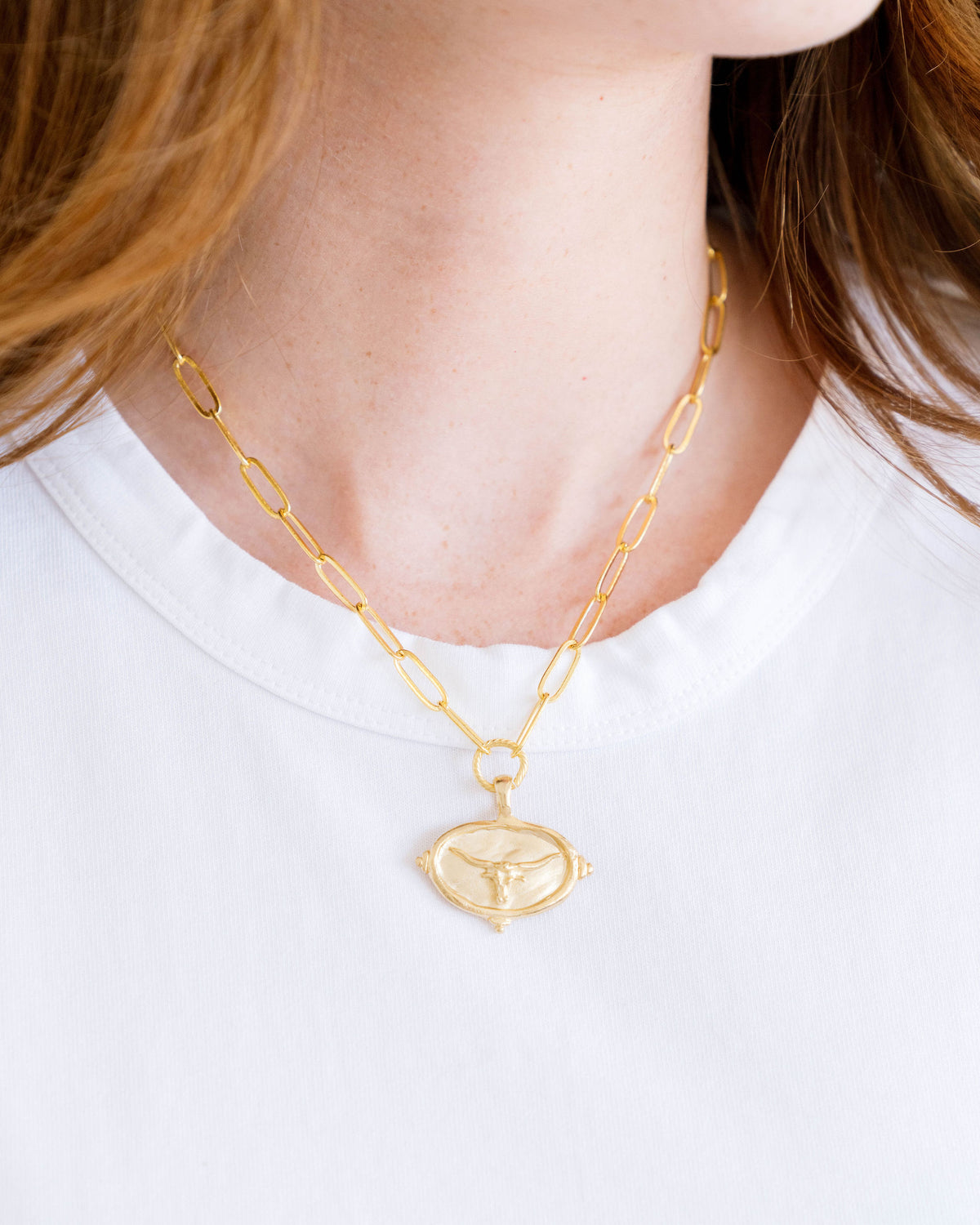 Longhorn Intaglio Paperclip Necklace