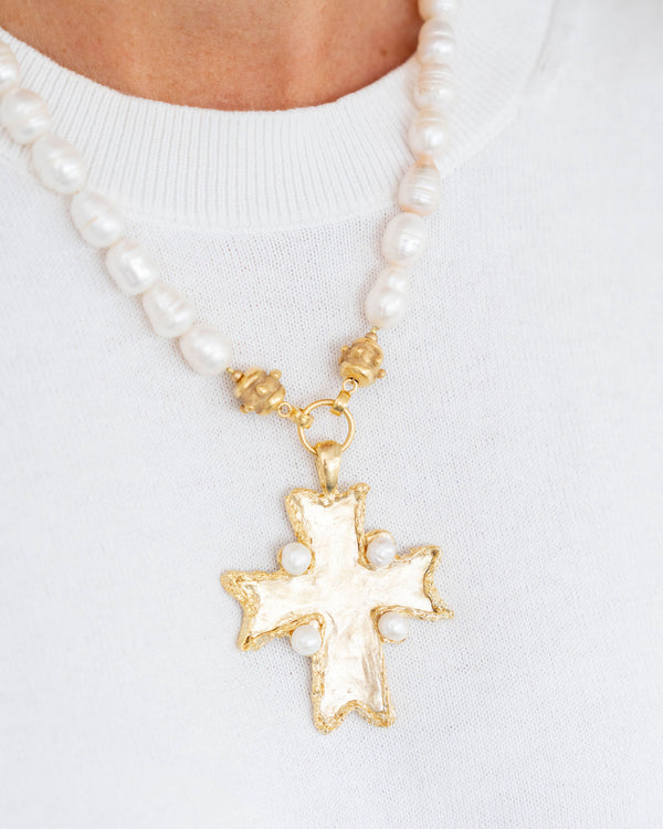 Susan Shaw Pearl Necklace Flare Cross Pearl Necklace