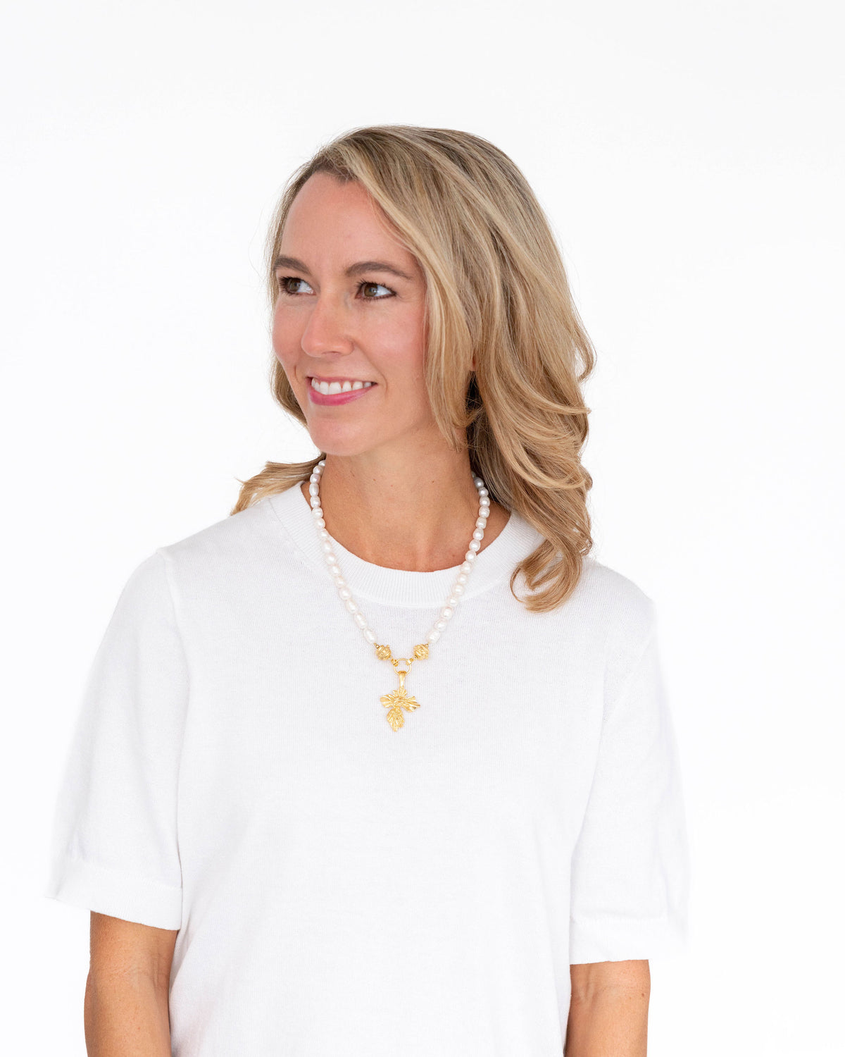 Vintage Gold Cross Pearl Necklace