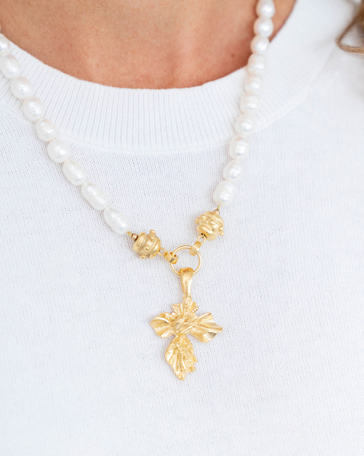 Vintage Gold Cross Pearl Necklace