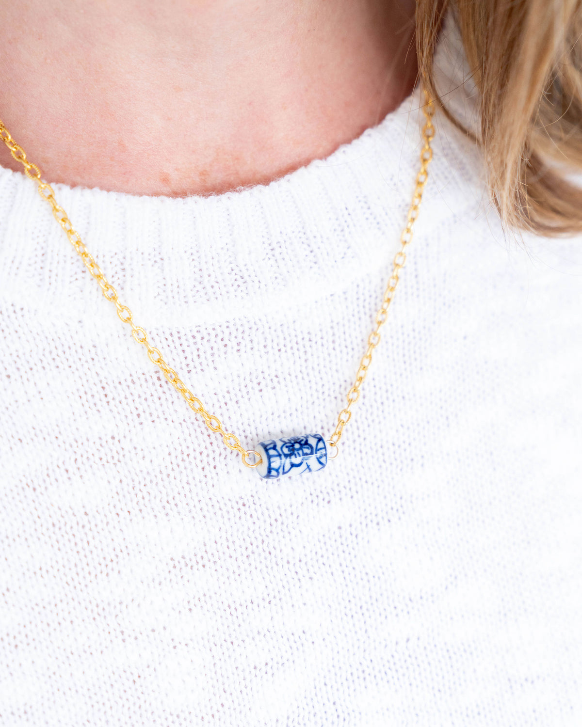 Blue & White Allie Spool Necklace